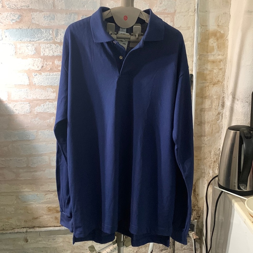 Vintage Sea Palms By Hartwell Navy Long Sleeve Polo Shirt NWT